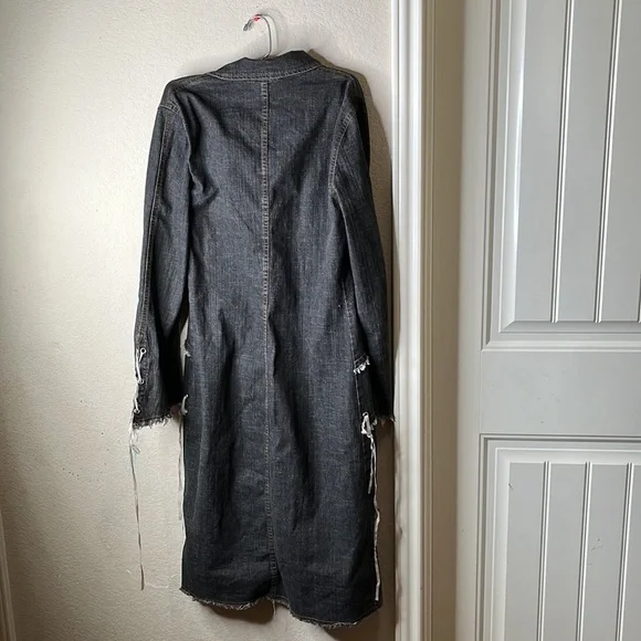 Connection 18 Distressed Black Denim Duster with White Fringe - Picture 2 of 5
